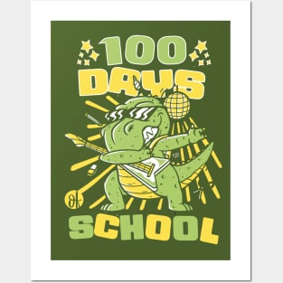 100 Days of school featuring a Rocking T-rex dino #1 Posters and Art
